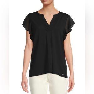 CALVIN KLEIN Black Flutter-Sleeve Top